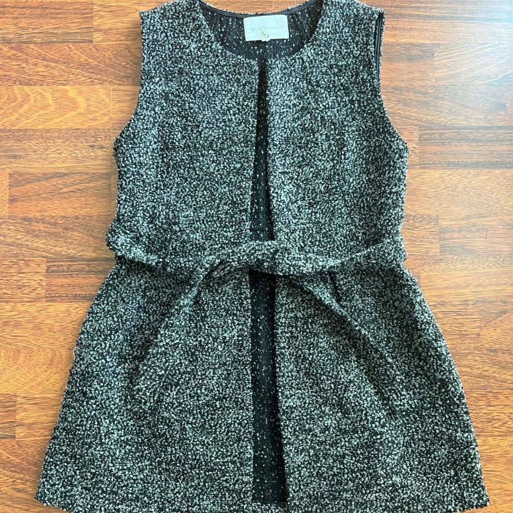 Black and Gray Long Belted Vest